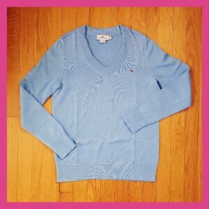 Vineyard Vines V-neck Sweater Shirt Top Long Sleeve Blue 100% Cotton Pullover